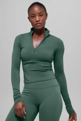 T-shirt à manches longues Alo Softsculpt Precision à fermeture éclair 1/4 - Vert trèfle