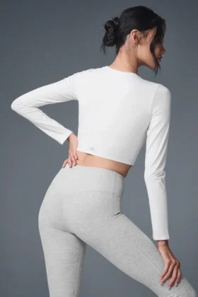 T-shirt à manches longues Alosoft Crop Finesse – Blanc