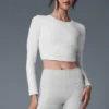 T-shirt à manches longues Alosoft Crop Finesse - Blanc