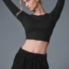 T-shirt à manches longues Alosoft Crop Finesse – Noir