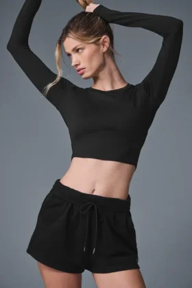 T-shirt à manches longues Alosoft Crop Finesse – Noir