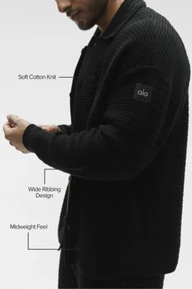 T-shirt à manches longues boutonné en maille Shift – Noir