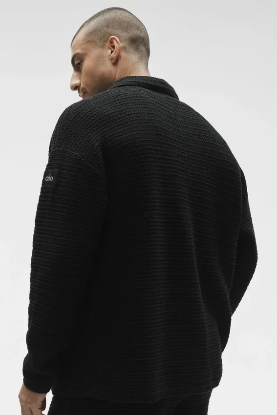 T-shirt à manches longues boutonné en maille Shift - Noir