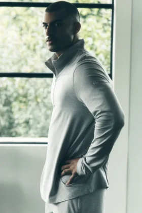 T-shirt à manches longues Conquer Reform avec fermeture éclair 1/4 - Gris chiné athlétique