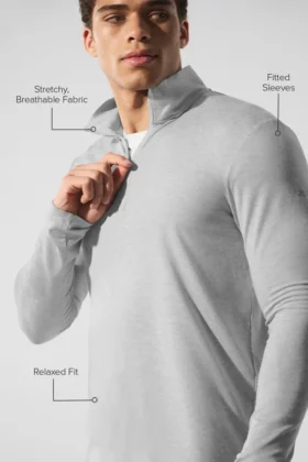 T-shirt à manches longues Conquer Reform avec fermeture éclair 1/4 – Gris chiné athlétique
