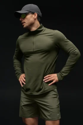 T-shirt à manches longues Conquer Reform avec zip 1/4 - Vert olive