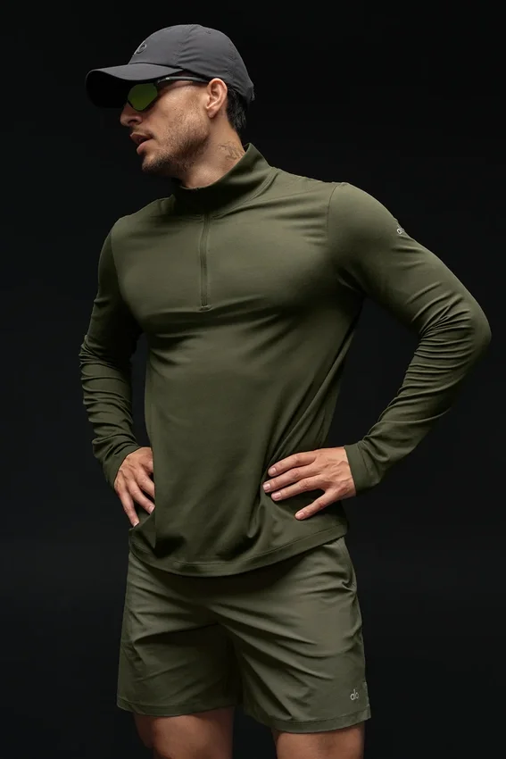 T-shirt à manches longues Conquer Reform avec zip 1/4 - Vert olive