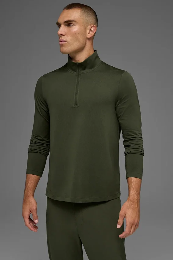 T-shirt à manches longues Conquer Reform avec zip 1/4 - Vert olive