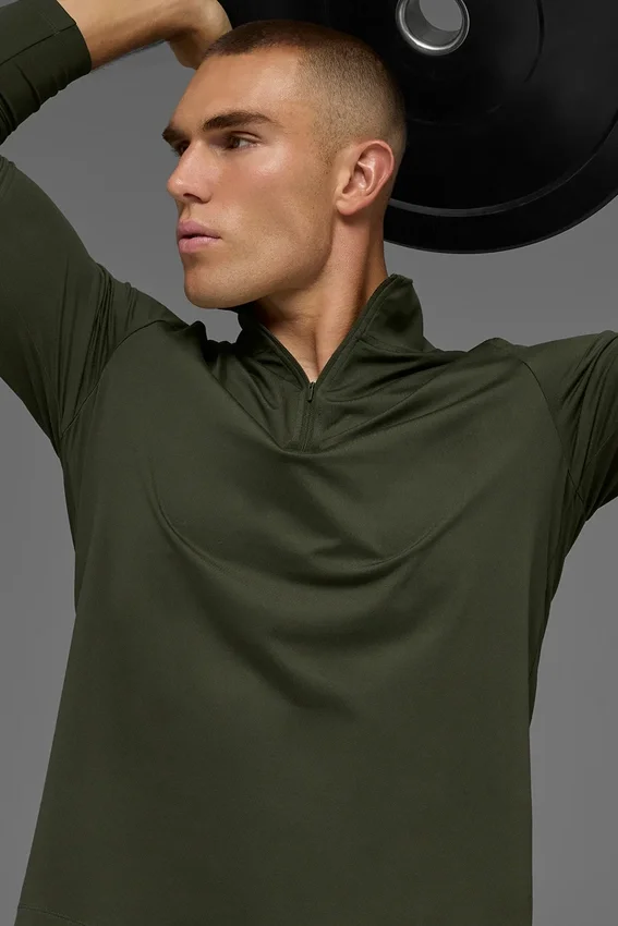 T-shirt à manches longues Conquer Reform avec zip 1/4 - Vert olive