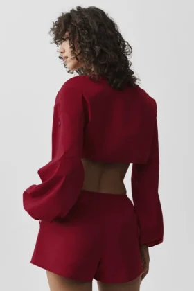 T-shirt à manches longues court en coton « Real Deal » – Rouge « Summer Romance »