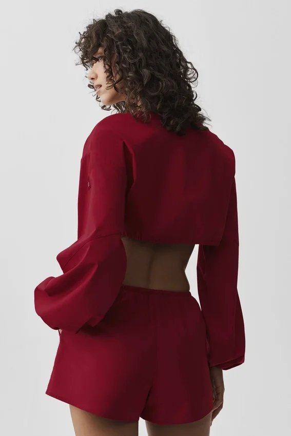T-shirt à manches longues court en coton « Real Deal » - Rouge « Summer Romance »