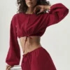 T-shirt à manches longues court en coton « Real Deal » - Rouge « Summer Romance »