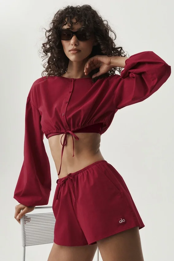 T-shirt à manches longues court en coton « Real Deal » - Rouge « Summer Romance »