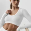 T-shirt à manches longues court « Serene » sans coutures et à côtes - Blanc