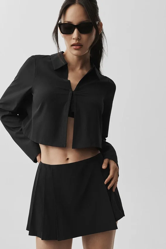 T-shirt à manches longues court « Unmatched » - Noir