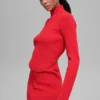 T-shirt à manches longues dos nu en maille denim - Rouge vif