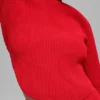 T-shirt à manches longues dos nu en maille denim - Rouge vif