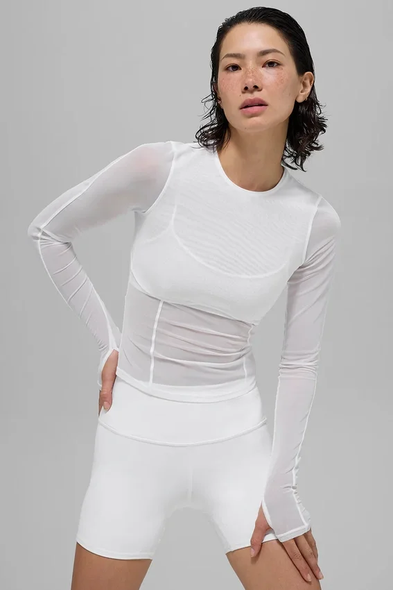 T-shirt à manches longues en maille Winter Twilight - Blanc