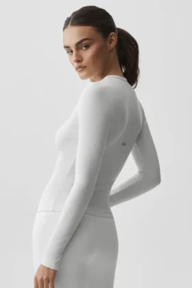 T-shirt à manches longues en modal côtelé – Blanc