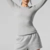 T-shirt à manches longues en modal côtelé – Gris athlétique chiné