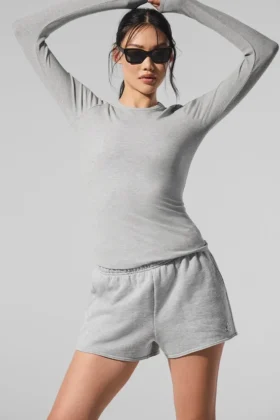 T-shirt à manches longues en modal côtelé – Gris athlétique chiné