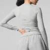 T-shirt à manches longues en modal côtelé – Gris athlétique chiné