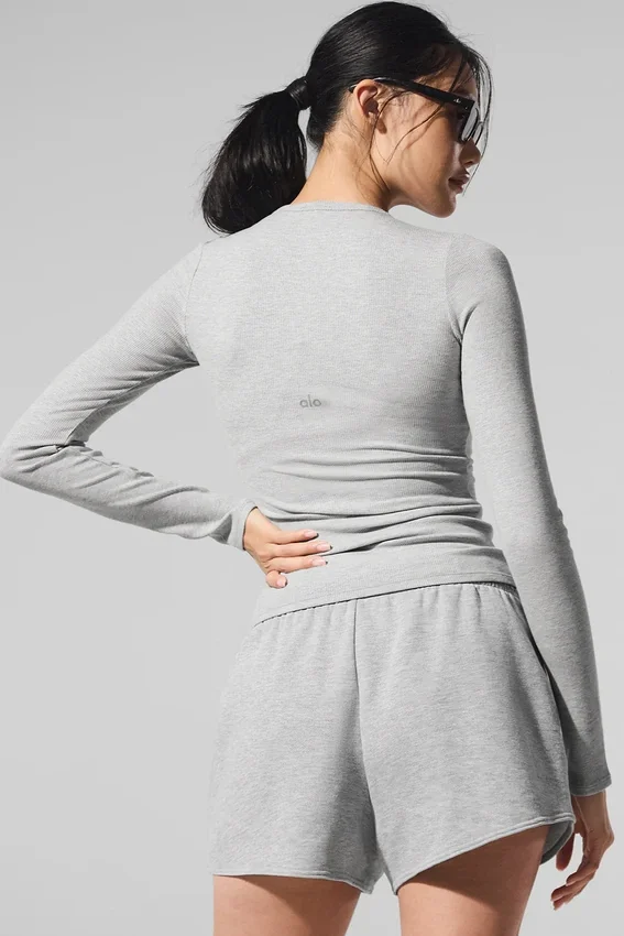 T-shirt à manches longues en modal côtelé – Gris athlétique chiné