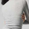 T-shirt à manches longues en modal côtelé – Gris athlétique chiné