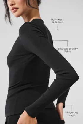 T-shirt à manches longues en modal côtelé – Noir