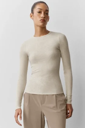 T-shirt à manches longues en modal côtelé - Oatmeal Heather
