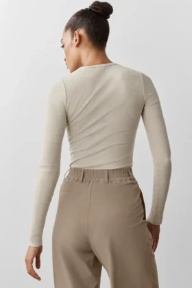 T-shirt à manches longues en modal côtelé – Oatmeal Heather