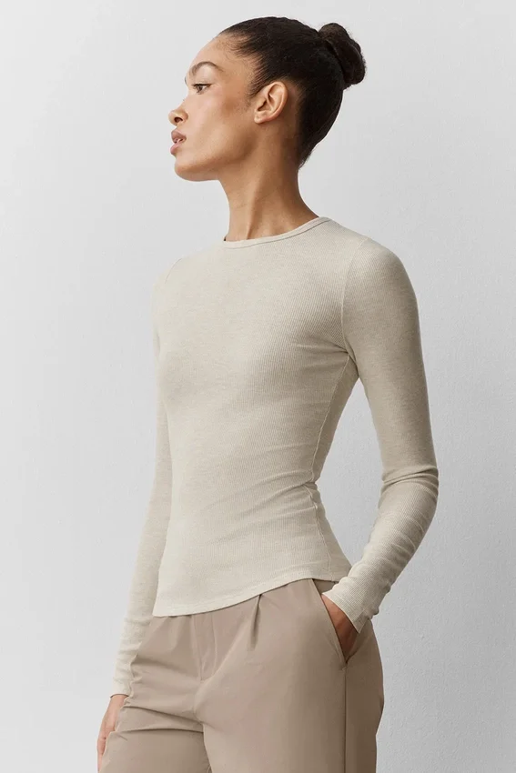 T-shirt à manches longues en modal côtelé - Oatmeal Heather