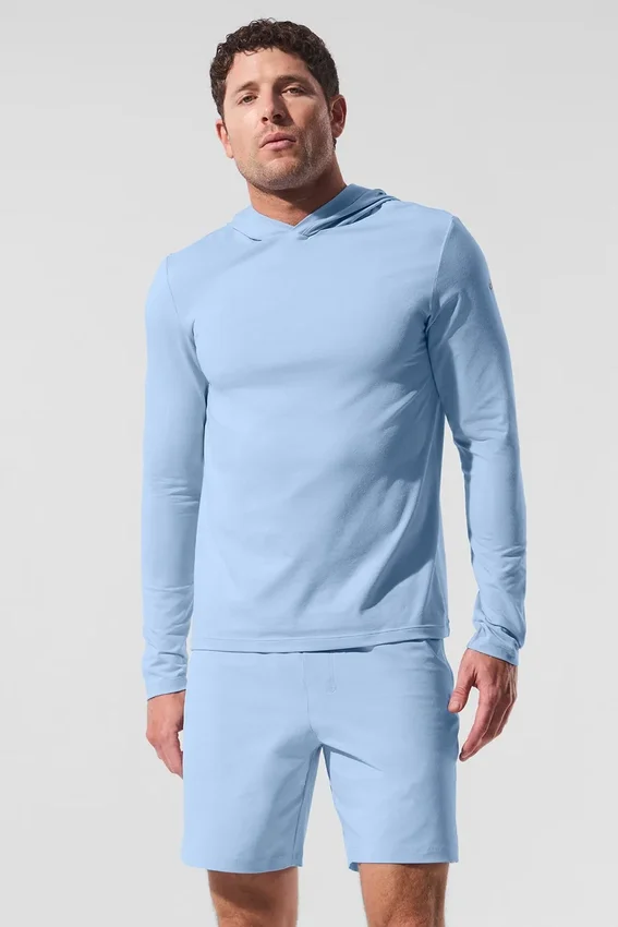 T-shirt à manches longues et capuche Conquer Reform - Bleu coquillage