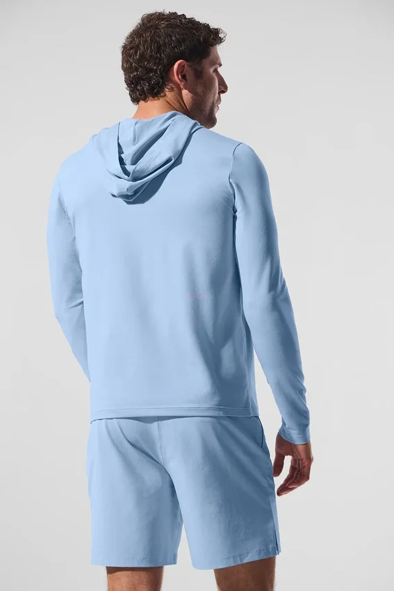 T-shirt à manches longues et capuche Conquer Reform - Bleu coquillage
