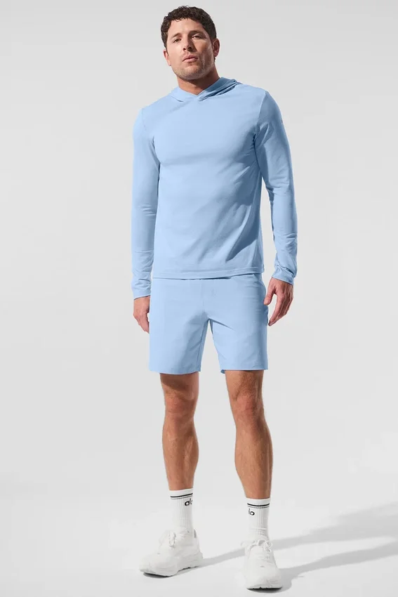 T-shirt à manches longues et capuche Conquer Reform - Bleu coquillage