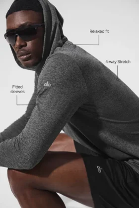 T-shirt à manches longues et capuche Conquer Reform – Gris chiné foncé