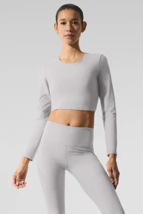 T-shirt à manches longues « Finesse » en Alosoft délavé - Gris « Sky Wash »