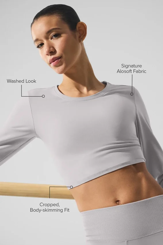 T-shirt à manches longues « Finesse » en Alosoft délavé - Gris « Sky Wash »
