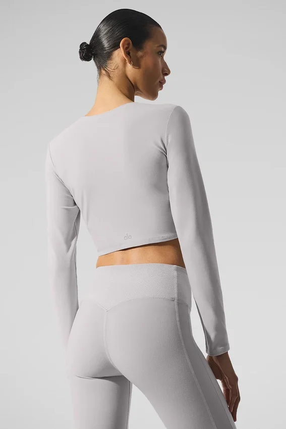 T-shirt à manches longues « Finesse » en Alosoft délavé - Gris « Sky Wash »