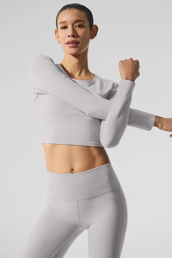 T-shirt à manches longues « Finesse » en Alosoft délavé - Gris « Sky Wash »
