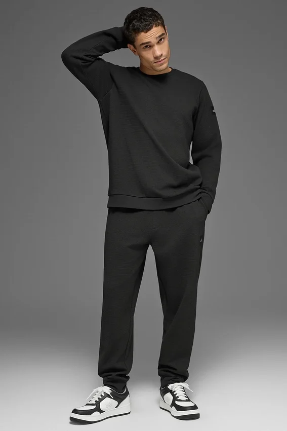 Pantalon de jogging décontracté à motif gaufré - Noir