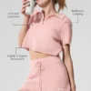 T-shirt polo en cachemire moelleux à motif gaufré - Quartz rose