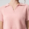 T-shirt polo en cachemire moelleux à motif gaufré - Quartz rose