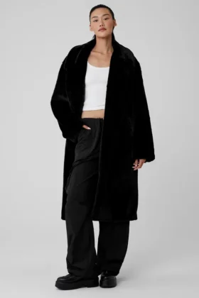 Trench oversize en fausse fourrure - Noir