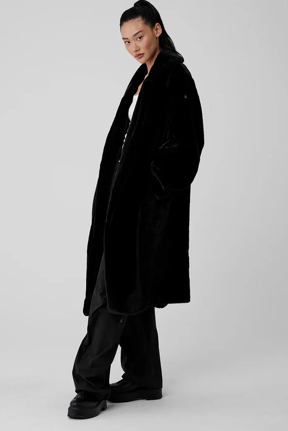 Trench oversize en fausse fourrure - Noir