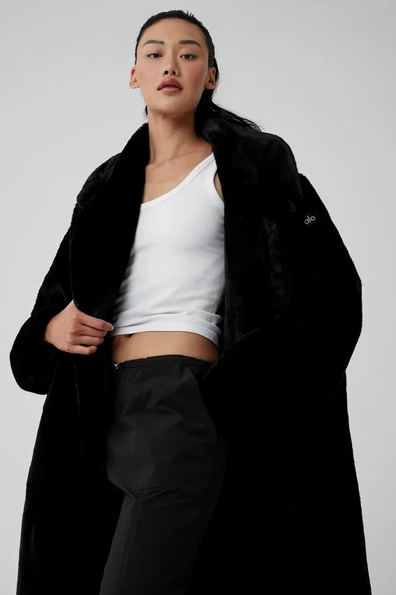 Trench oversize en fausse fourrure - Noir