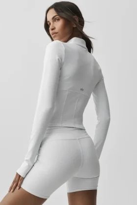 Veste corset Airbrush à fermeture éclair intégrale – Blanc