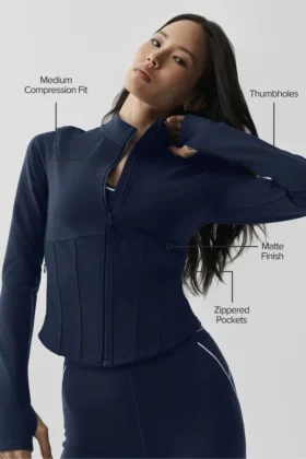 Veste corset Airbrush à fermeture éclair intégrale – Bleu marine