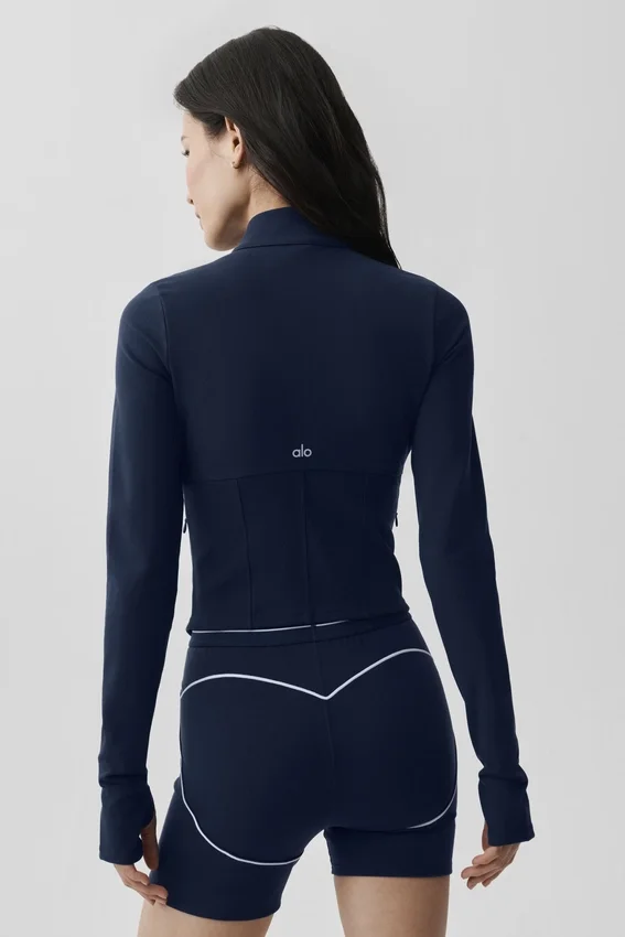 Veste corset Airbrush à fermeture éclair intégrale - Bleu marine