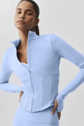 Veste corset Airbrush à fermeture éclair intégrale – Bleu Provence clair